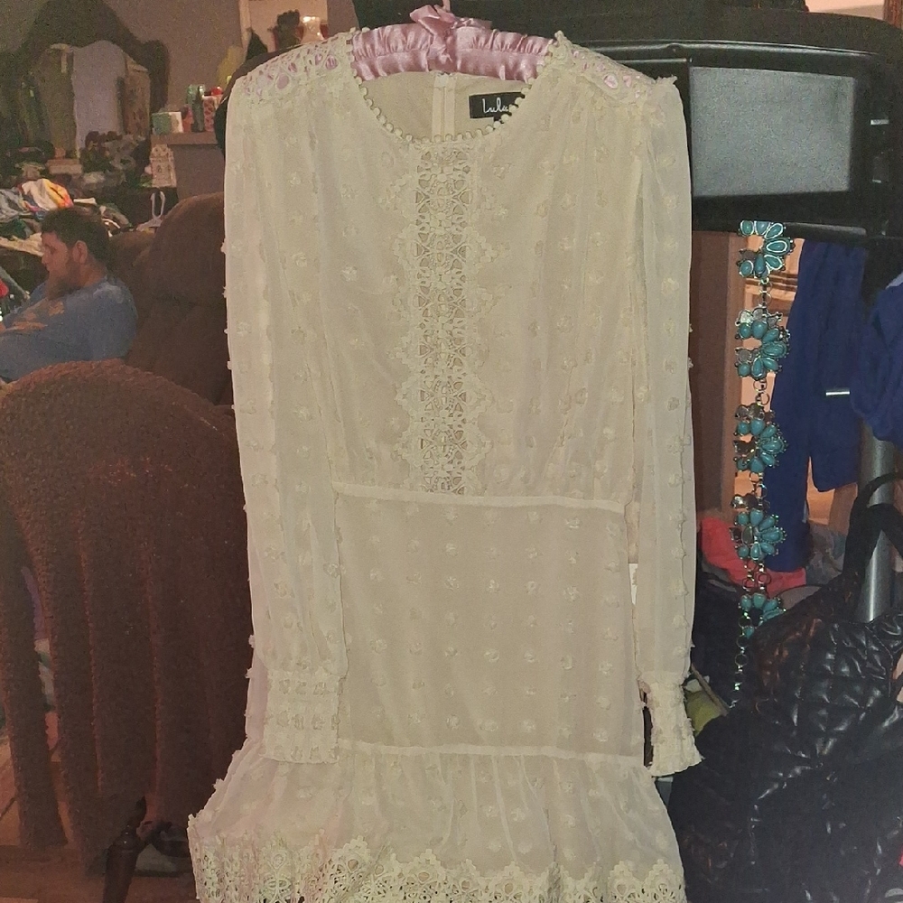 Lulu's Cream Lace Mini Dress